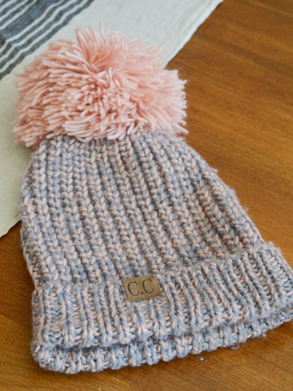 Option 1 (Best for SEO): C.C Beanie Marled Pink Grey Chunky Knit Pom Pom Winter
